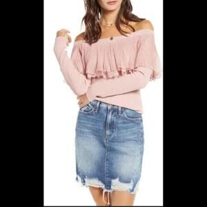 ENGLISH FACTORY Lightweight OFF-THE-SHOULDER Mesh/Lace Pink Sweater Size S